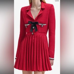 $500 SELF PORTRAIT Red Knit Bow Mini Dress Dress